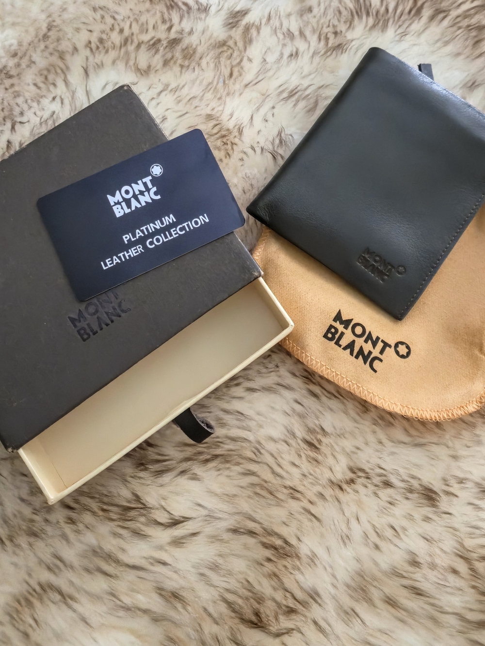 Montblanc Black Leather Card & Pocket Holder with Tan Dust Pouch